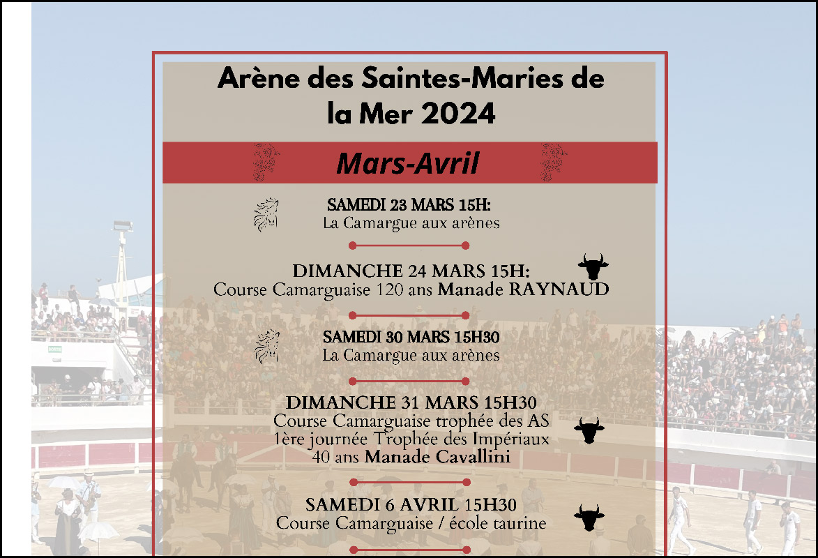 Les Saintes Maries de la Mer : Calendrier des courses mars-avril 2024