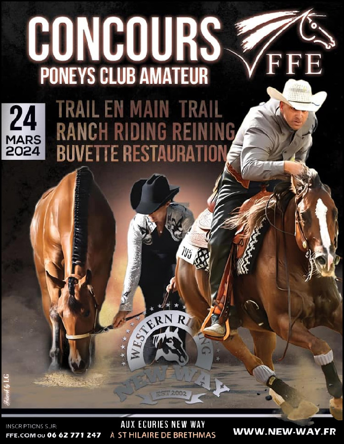 Equitation Western<br>Concours Poneys Club<br>.<br>Toute la journée de 9h à 19h