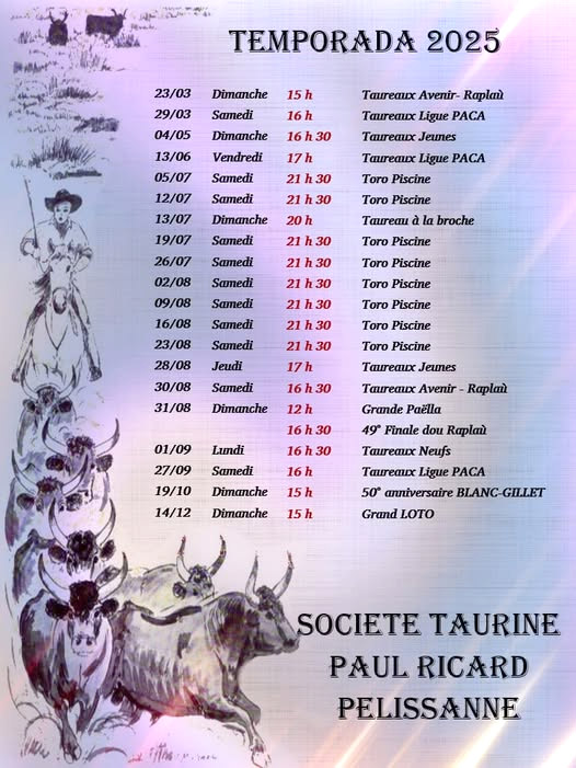 Calendrier de la Société Taurine de Pélissanne