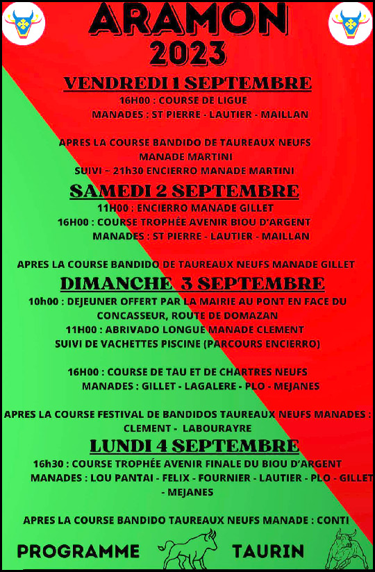 Aramon : programme taurin 2023