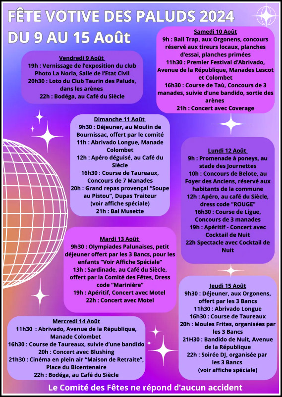 Les Paluds en Fête 2024<br>Programme détaillé.<br><span style="color:#FFFAFA;">.</span>