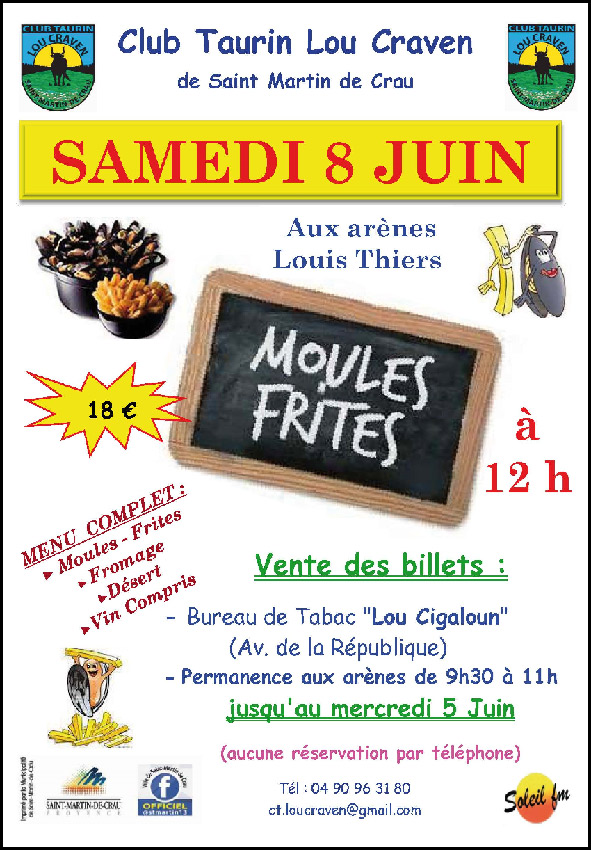 Le CT Lou Craven de St Martin de Crau nous propose sa journée traditionnelle "Moules Frites" :