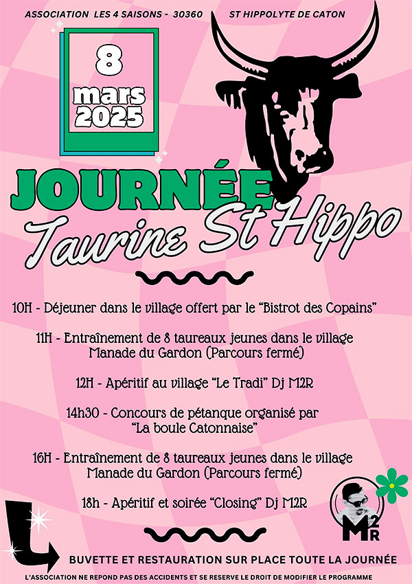 St-Hippolyte de Caton (30360)<br>propose une journée taurine
