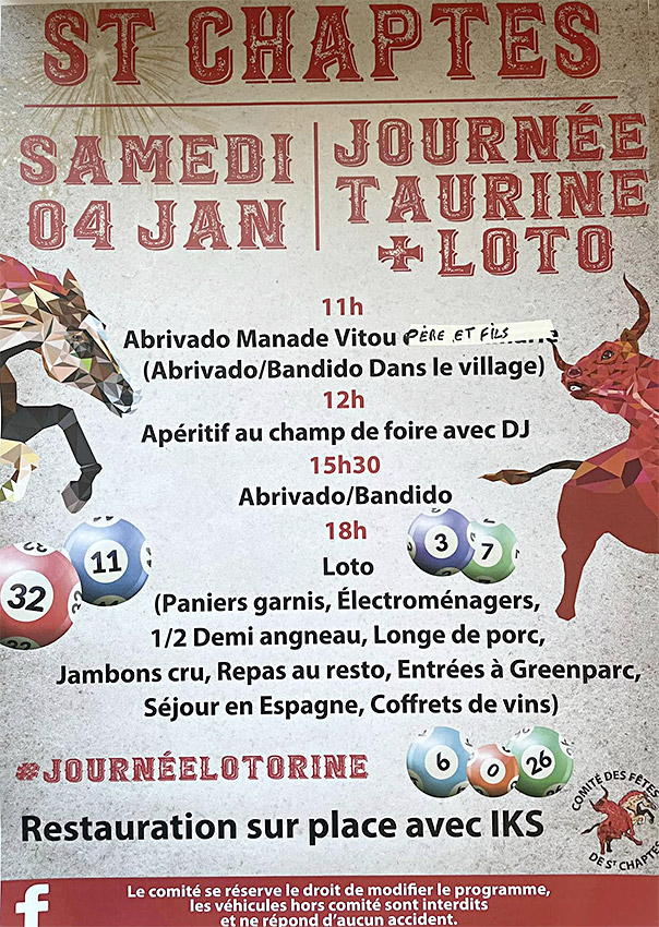 St-Chaptes :<br>Journée Taurine le 4 janvier 2025