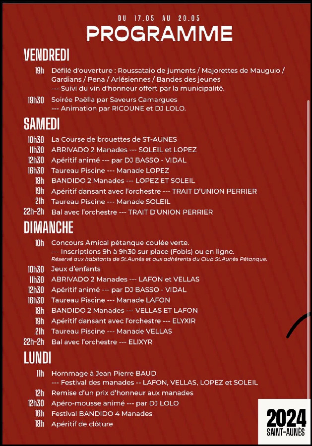 Programme de la Fête 2024 de St Aunés 