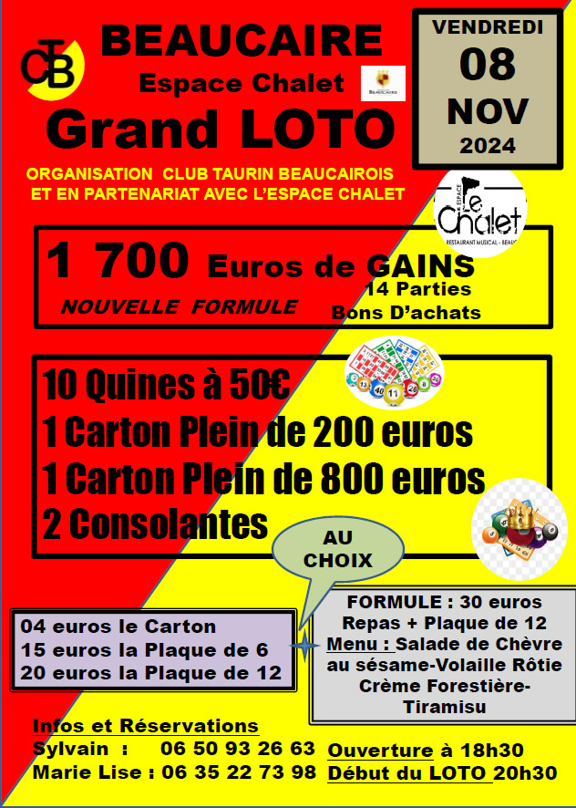 Le C.T. Beaucairois organise deux (2) Lotos :
