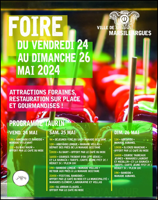 Marsillargues fait sa Foire<br>du 24 au 26 mai 2024