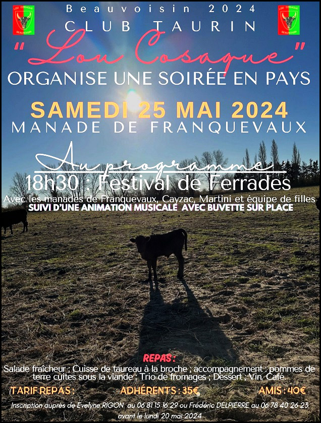 Le Club Taurin de Beauvoisin organise une soirée en Pays<br>le 25 mai 2024