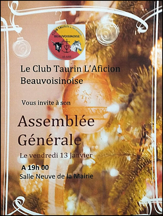 <span style="text-decoration:underline;">Invitation :</span><br>A.G. du CT L'aficion Beauvoisinoise