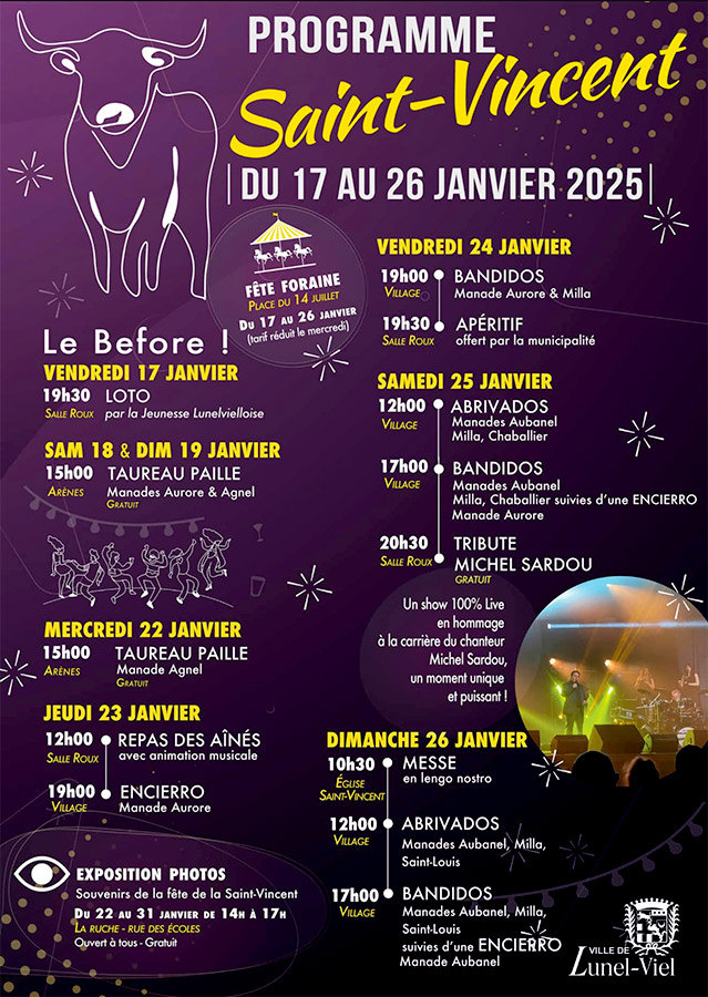 Lunel-Viel : Fête de la Saint-Vincent du 19 au 21 janvier 2024