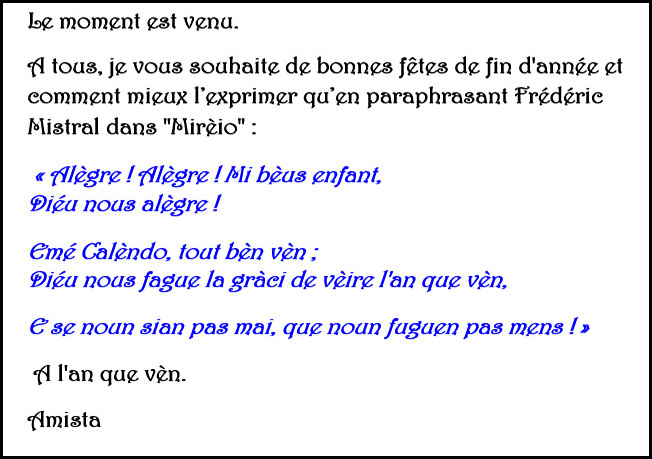 Bon bout d'an e à l'an que vèn !