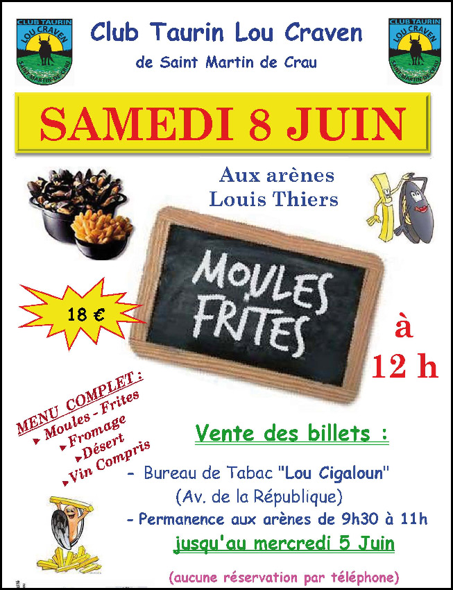 "Lou Craven" de St Martin de Crau nous propose son repas "Moules Frites"