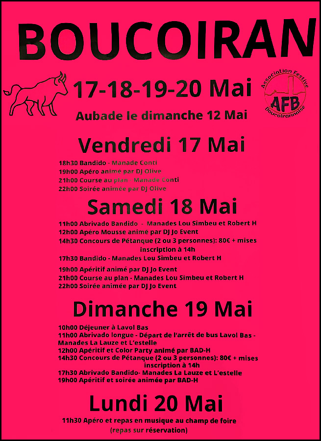 Boucoiran-et-Nozières ne déroge pas à la règle :<br>"Pas de Fête sans taureaux" !<br><span style="color:#FFFAFA;">.</span>