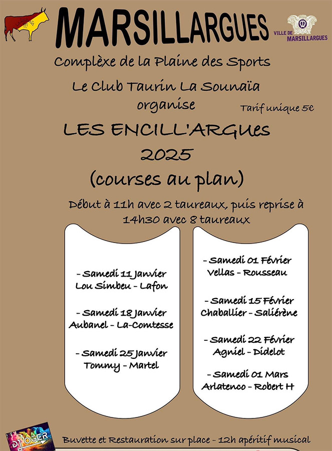 <span style="color:#0000FF;">Les ENCILL'ARGUES</span> de MARSILLARGUES : <br>Calendrier