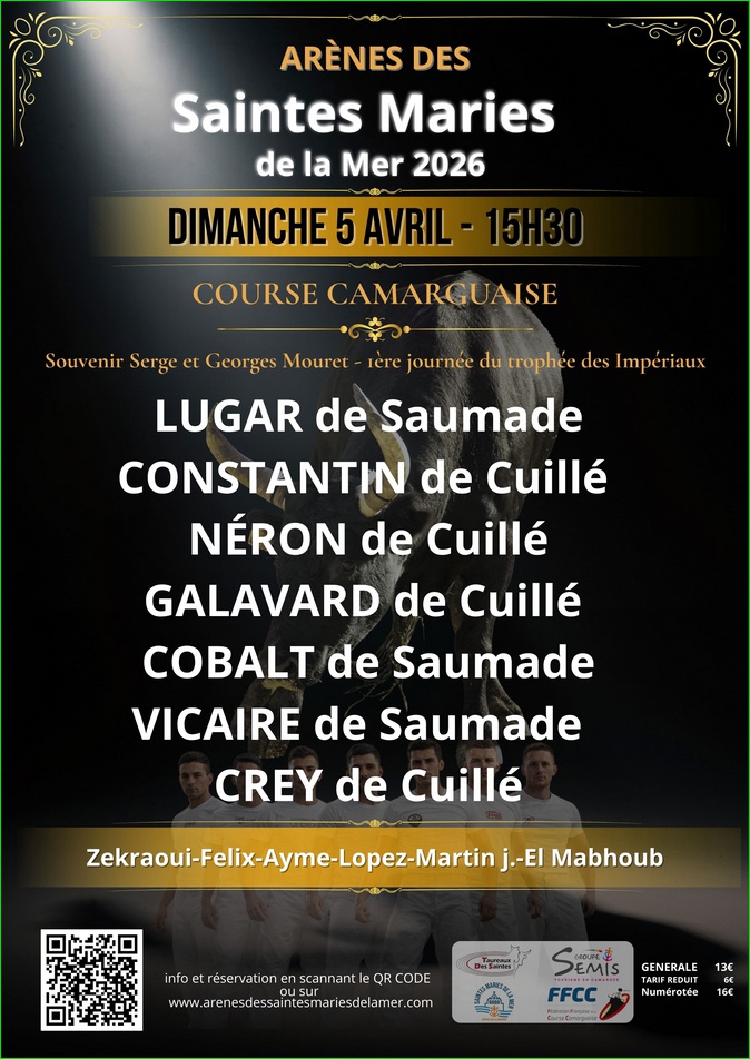Les Saintes : 5 avril 2026 course camarguaise