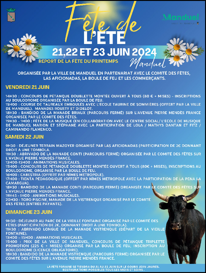 Manduel : Fête d'Eté 2024<br>Affiche et programme détaillé<br>.