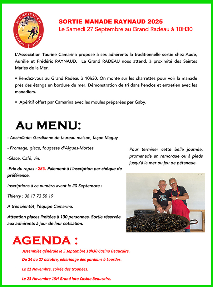 CAMARINA organise sa sortie 2025<br>.