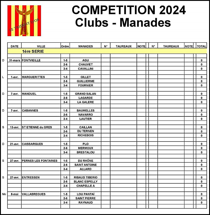 Calendrier Trident d'Or 2024