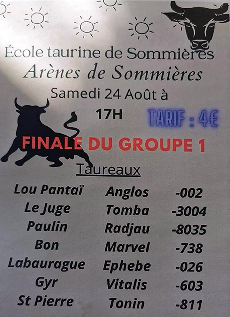 Sommières :<br>Finale de l'école de raseteurs